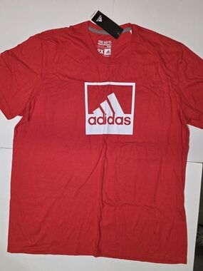 adidas Red Short Sleeve Logo Tee with White Box Emblem